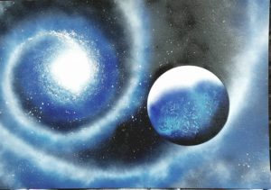 Spraypaint, Moderne Kunst, abstrakte Kunst, Planeten, Kosmos, Weltall, Bilder