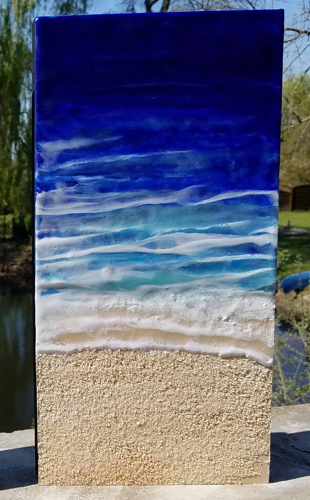 Oceanblues 10 Enkaustik, Sand und Wachs 40 x 20 cm
